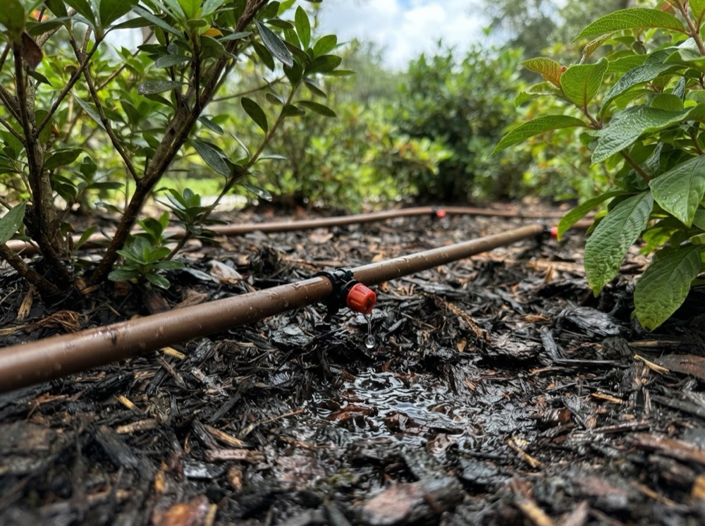 Drip irrigation in a planting bed (illustrative image)